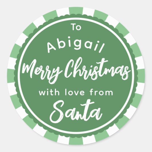 Grün gestreift Von Weihnachtsgeschenk-Aufkleber Runder Aufkleber (Vorderseite)
