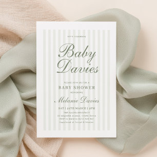 Grün gestreifte Babyparty - geschlechtsneutral Einladung
