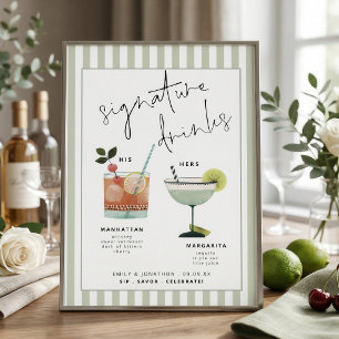 Grün gestreifte Bar Signature Drinks Cocktails Kar Einladung