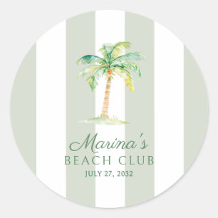 Grün gestreifte Strandhütte Palm Beach Club Runder Aufkleber