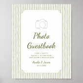 Grün gestreifter moderner Hochzeitsgästebuch-Schil Poster (Vorne)
