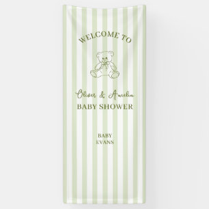 Grün gestreifter Teddybär Baby Shower Willkommen Banner