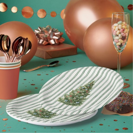 Grün gestreifter Weihnachtsbaum Pappteller (Multi)