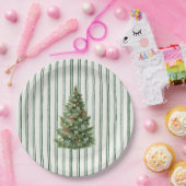 Grün gestreifter Weihnachtsbaum Pappteller (Party)