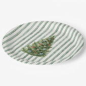 Grün gestreifter Weihnachtsbaum Pappteller (Schrägansicht)
