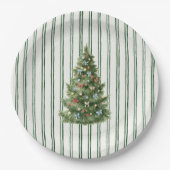 Grün gestreifter Weihnachtsbaum Pappteller (Vorderseite)