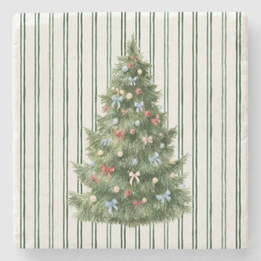 Grün gestreifter Weihnachtsbaum Steinuntersetzer (Vorderseite)