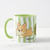 Grün gestreiftes Corgi-Fotomug-Design Tasse (Links)