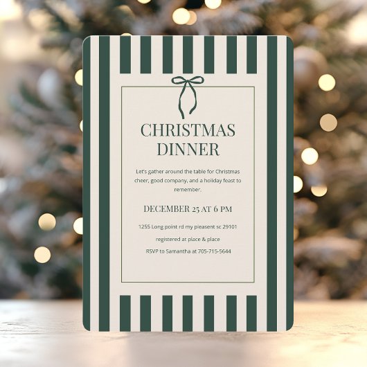 Grün gestreiftes Weihnachtsessen Einladung