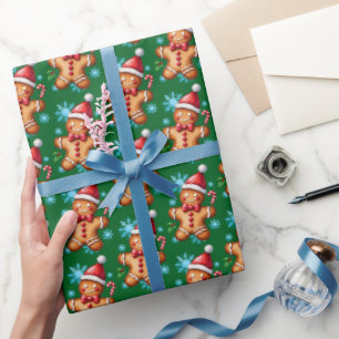 Grün Gingerbrot Mann Snowflake Muster Geschenkpapier