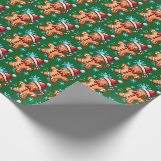 Grün Gingerbrot Mann Snowflake Muster Geschenkpapier (Ecke)