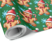 Grün Gingerbrot Mann Snowflake Muster Geschenkpapier (Rolleneckpunkt)