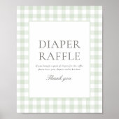 Grün Gingham Baby Dusche Windelwanne Raffle Schild (Vorne)
