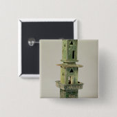 Grün glasig-glänzendes Modell eines Turms Button (Vorne & Hinten)