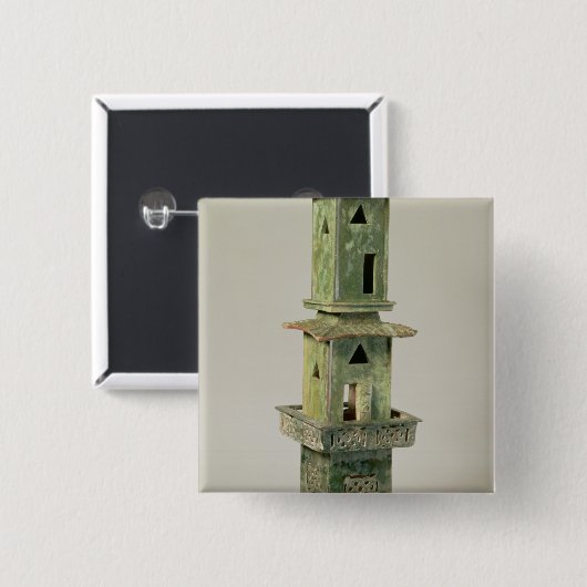 Grün glasig-glänzendes Modell eines Turms Button (Vorne & Hinten)