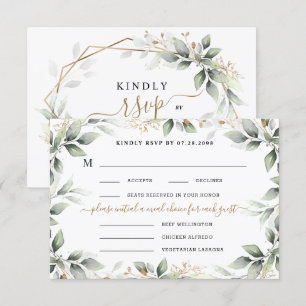 Grün & Gold 3 Drei Mahlzeiten Rustikale Hochzeit RSVP Karte