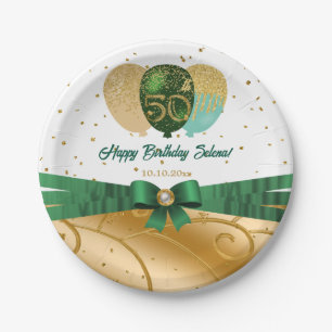 Grün & Gold 50. Geburtstag Seidenballon Pappteller