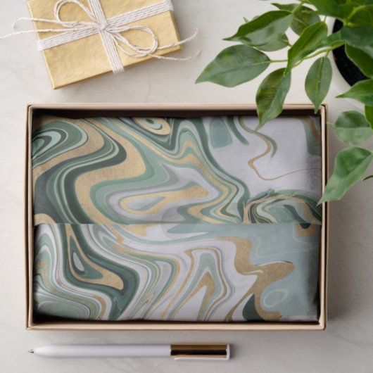 Grün/Gold-Agate/Marmor 3 Seidenpapier (Geschenk)