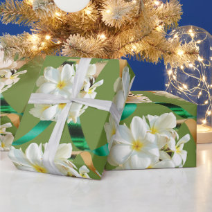Grün /Gold Band Frangipani Mattes Geschenkpapier