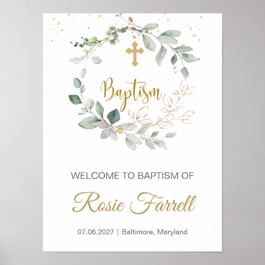Grün & Gold, Begrüßungszeichen Taufen Poster (Vorne)