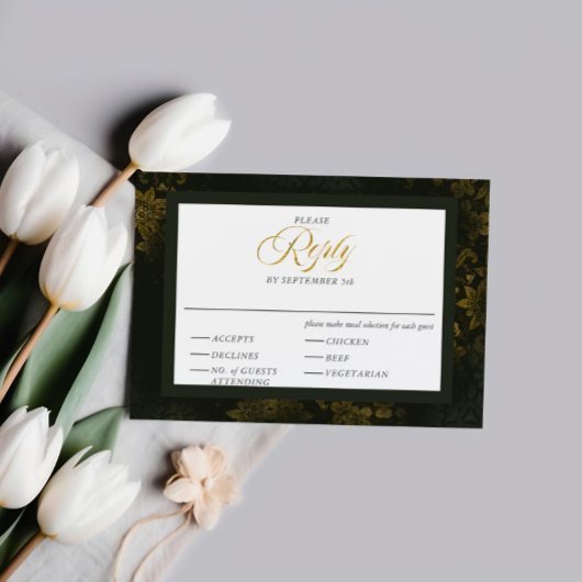 Grün & Gold Blumen Elegante Hochzeit der Kalligrap Begleitkarte