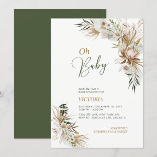 Grün & Gold Boho Botanische Oh Baby-Party Einladung
