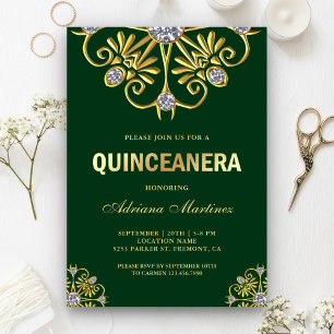 Grün Gold Diamant Mandala Quinceanera Einladung