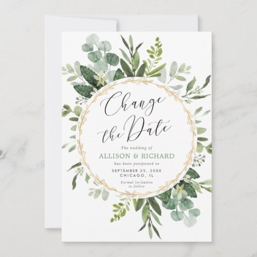 Grün Gold elegante moderne Ändern Sie das Datum Einladung (Vorderseite)