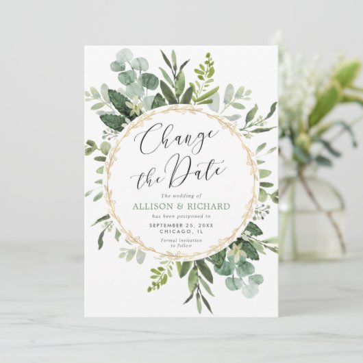 Grün Gold elegante moderne Ändern Sie das Datum Einladung (Stehend Vorderseite)