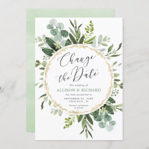Grün Gold elegante moderne Änderung Datum Einladung