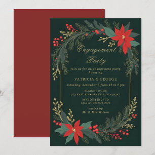 Grün Gold Florales Weihnachts-Verlobungsparty Einladung