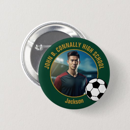 Grün Gold Fußballspieler Foto High School Button (Vorne & Hinten)