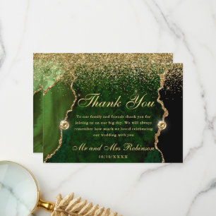Grün Gold Glitter Achat Hochzeit Dankeskarte