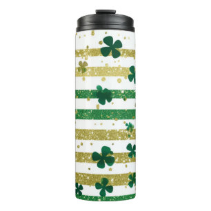 GRÜN & GOLD GLITZER LOOK IRISCHE SHAMROCKS THERMOSBECHER
