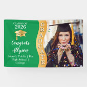 Grün | Gold Glückwunschs Graduate Wave Foto Banner (Horizontal)