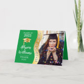 Grün | Gold Graduate Wave Grad Cap Foto Dankeskarte (Vorderseite)