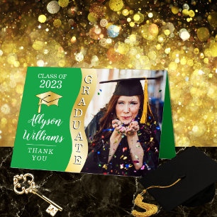 Grün Gold Graduate Wave Grad Cap Foto Dankeskarte