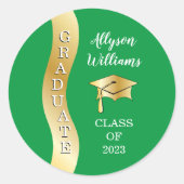 Grün | Gold Graduate Wave Grad Cap Runder Aufkleber (Vorderseite)