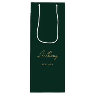 Grün & Gold Personalisierter Name Hochzeitsfeier Geschenktüte Für Weinflaschen