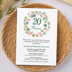 Grün Gold Rosa Eukalyptus 20. Hochzeitstag Einladung