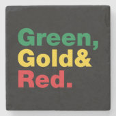 Grün, Gold & Rot. Steinuntersetzer (Vorderseite)