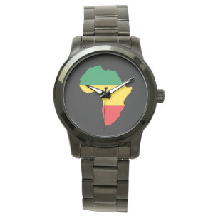 Grün, Gold u. rote Afrika-Flagge Armbanduhr