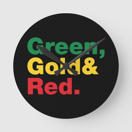 Grün, Gold und Rot. Runde Wanduhr (Vorderseite)