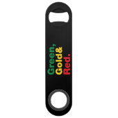 Grün, Gold und Rot. Speed Flaschenöffner (Rückseite)