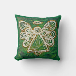 Grün, Gold, weißer Engel dekorativer Kissen