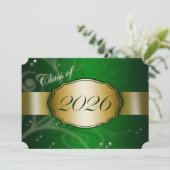 Grün-goldene Abschlussfeier 2026 Einladung (Stehend Vorderseite)