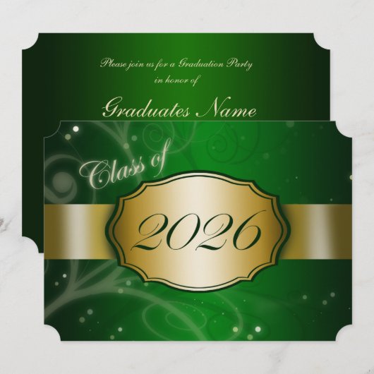 Grün-goldene Abschlussfeier 2026 Einladung (Vorne/Hinten)