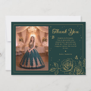 Grün-goldene florale Quinceañera-Karte