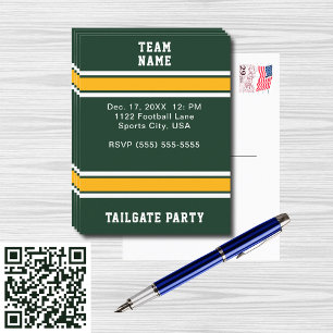 Grün-goldene Fußballmannschaft-Tailgate-Party Einladungspostkarte