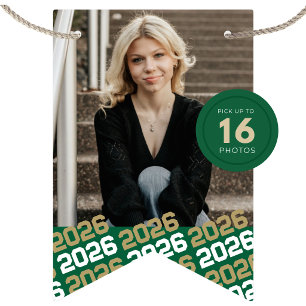 Grün-goldenes 16-Foto-Abschluss-Hängebanner Wimpelkette